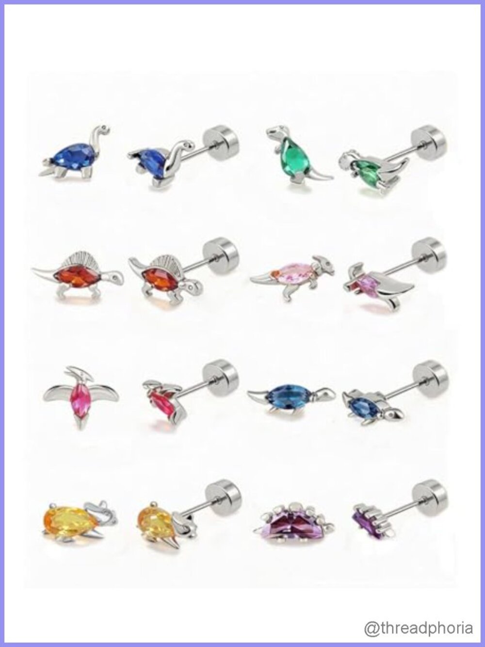 Screw Back Stud Earrings 316L Stainless Steel Hypoallergenic Dinosaur Cartilage
